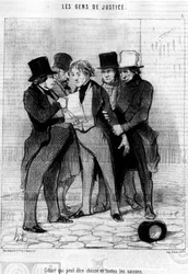Vildt, der kan jages på alle årstider, taget fra "Gens de Justice", serie af tegnefilm om Justice af Honore Daumier (1808-1879). “Charivari”