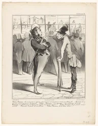 Robert-Macaire i samtale med Bertrand for vinduet i en trykkeri Caricaturana (serietitel på objekt)