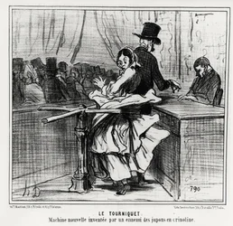 Universel udstilling: vendekorset: en ny maskine opfundet af en fjende af krinolinunderkjoler. Illustration d
