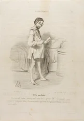 (Han læser et brev) "En date, kunne det være fra den søde Mme Giraud Ja, men det kunne også være fra hendes mand, som gerne vil knibe mig...", plade 8 fra Coquetterie