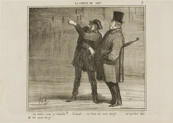 "- Kan du se kometen ... lige der, på min fingerspids ... tab ikke min fingerspids af syne!", plade 5 fra La Comète De 1857