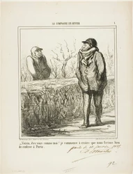 «Hallo, nabo, er De ligesom mig? Jeg begynder at tro, at vi ville gøre klogt i at vende tilbage til Paris», planche 1 fra La Campagne en Hiver