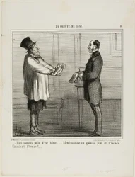 "- Jeg vil ikke have dine kreditter ... udløbsdatoen er den 15. juni, og det er meningen, at verden skal gå under den 13.", planche 2 fra La Cométe De 1857