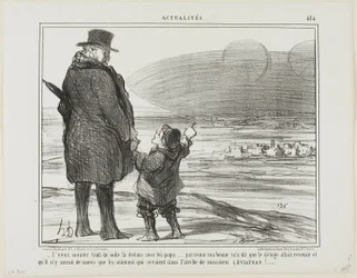 "- Jeg vil straks med dig på dette skib, far, min barnepige sagde, at syndfloden vil komme igen, og de eneste, der vil blive reddet, vil være dyrene på hr. Leviathans ark!", plade 484 fra Actualités