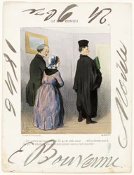 "- Er det ikke vidunderligt at have en søn, der er advokat ... hvilken ære for familien ... Adolph, jeg vil have, at du skal være klædt sådan hele dagen!...," plade 21 fra Les Bons Bourgeois