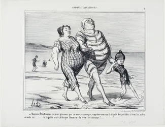 "- Madame Prudhomme, lad os ikke skynde os, lad os huske, at værdighed bør præge alle livets handlinger ... værdighed alene adskiller mennesket fra resten af dyrene," plade 2 fra Croquis Aquatiques