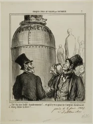 "- Jep ... det er, hvad jeg kalder et pragtfuldt job.... og for kun fem sous pr. pund ... får du virkelig noget for pengene!", plade 7 fra Croquis Pris Au Salon par Daumier