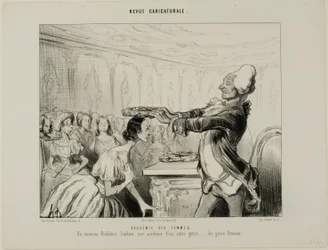 Akademiet for kvinder. En ny Richelieu, der stifter et nyt akademi af en anden slags.... af det feminine køn, planche 33 fra Revue Caricatureale