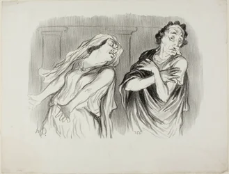 Andromache. "- Vores families skæbne var en ubarmhjertig død, min mand blev tortureret til sidste åndedrag," planche 6 fra Physionomies Tragiques