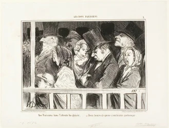 Parisere, der glæder sig til lidt sjov. To timer i kø foran et hvilket som helst teater i byen, tavle 1 fra Les Bons Parisiens