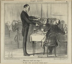 "Vil Monsieur have nogle crêpes... Han må have været bedemand", plade fem fra Croquis Parisiens (Parisiske skitser)