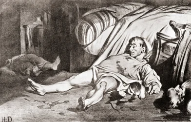 Le Massacre de la rue Transnonain, fra litografiet af Honore Daumier, fra The Print-Collector