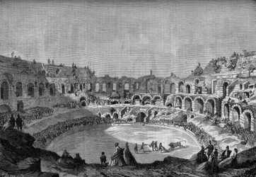 Tyrefægtning: tyrevæddeløb (tyrefægtning) i de gamle arenaer i Nimes (Gard, 30) med den spanske matador "" El Tato"", 10. maj