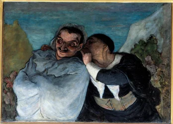 Crispin og Scapin siger også Scapin og Silvestre. De to karakterer i Molieres skuespil "Les fourberies de Scapin"" har tillid i deres øre. Maleri af Honore Daumier (1808-1879). 1864 søn. 0,60 x 0,82 m Paris Musee d