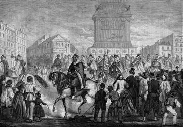 Parade af spahis fra den algeriske kolonihær i gaderne i Paris (passage på Place de la Bastille)