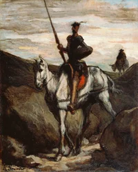 ""Don Quixote i bjergene"" (Don Quixote i bjergene) Maleri af Honore Daumier (1808-1879) omkring 1850 - Olie på træ Dim 39,6x31,2 cm Bridgestone Museum of Art