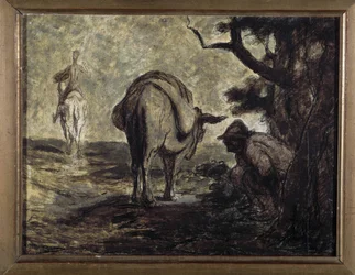 Don Quixote og Sancho Panza. Illustration fra romanen af ​​Miguel Cervantes Don Quixote de la Mancha (Den geniale Hidalgo Don Quixote de la Mancha). Maleri af Honore Daumier (1808-1879). Olie på lærred. Sol. 24x31 Musee des Beaux Arts, Palais Longchamp