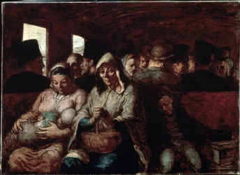 «Tredjeklassesvognen» (En vogn på tredje klasse). To mødre af folkelig social oprindelse i et tog med deres børn. Maleri af Honoré Daumier (1808-1879), 1862-1864, Museum of Fine Arts, Ottawa, Canada