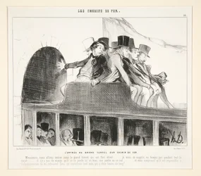 Indgangen til den store jernbanetunnel, fra »Les Chemins de Fer«, i Le Charivari, 22. marts 1844