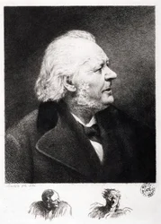Portræt af Honore Daumier (1808-1879), fransk gravør, maler og billedhugger. Indgravering af søn Boulard