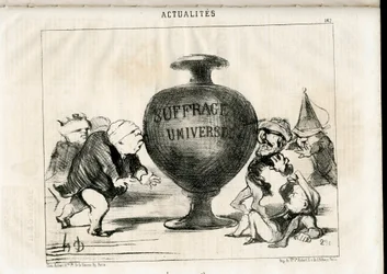 Satirical in N & B: News - Republikkens præsident, almindelig valgret - Third Adolphe, Montalembert Charles de (1810-1870), Louis Matthew Mole (1781-1855), Dupin Andre-Marie, dit Dupin aine (1783-1865) - Illustration af Honore Daumier (1808-1879)