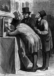 Auktionshuset: kunstelskeren. Karikatur af Honore Daumier (1808-1879). Indgravering i "" Le Monde Illustré"" nr. 314 af 18. april 1863.