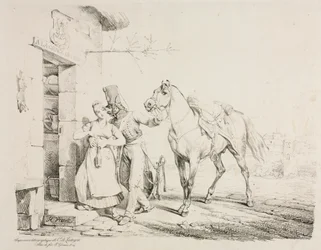 En husar, der omfavner en tjener