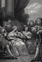 Misantropen eller den forelskede Atrabilaire - Indgravering fra "Works" af Jean-Baptiste Poquelin dit Moliere (Jean Baptiste Poquelin