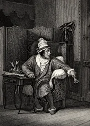 Scene fra The Imaginary Invalid af Moliere, af Horace Vernet, gravering - Le Malade imaginaire af Jean-Baptiste Poquelin dit Moliere (1622-1673)