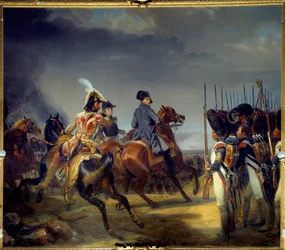 Slaget ved Iena den 14/10/1806, kejser Napoleon I (1769-1821), Joachim Murat og Louis Alexandre (Louis-Alexandre) Berthier passerer vagtgennemgangen Maleri af Emile dit Horace Vernet (1789-1863) 1836 Dim 4, 65x5,43 m