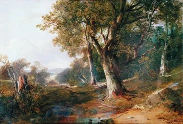 A Wooded Landscape with Castle in Distance, ca. 1865 (olie på lærred)
