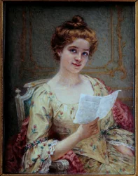 Brevet fra Manon Miniature på elfenben af Hortense Richard (1860-efter 1939) 19. århundrede Søn. 0,13x0,1 m