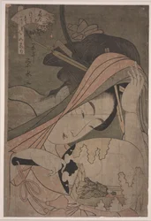 Tsukasa fra Ôgiya, Kamuro Akeba og Kochô, ca. 1795-97 (farvet træsnit)