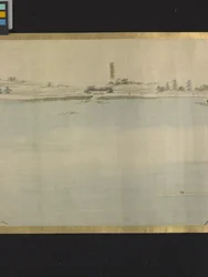 Three Gods Of Fortune On A Pleasure Outing (blæk og lyse farver på papir)