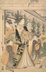 To Oiran med to kvindelige ledsagere i Yoshiwara.