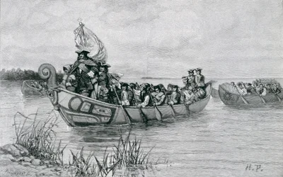 The Landing of Cadillac, illustration fra 