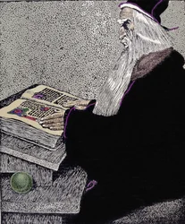 Tryllekunstneren Merlin. Illustration af Howard Pyle (1853 - 1911), amerikansk tegneserieskaber, til "The Story of King Arthur and His Knights"