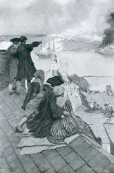 Tilskuere til slaget ved Bunker Hill, illustration fra »Colonies and Nation« af Woodrow Wilson, udgivet i Harper