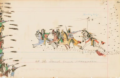 Ved Sand Creek Massacre, 1874-75 (pen, blæk og wc på hovedbogspapir)