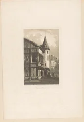Udsigt over et hus med et tårn i Nürnberg Vue-pris i Nürnberg (titel på objekt) Fragmenter af landskaber (serietitel) Fragments de paysages (serietitel)