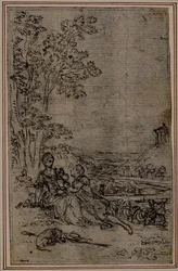 Studie til vignet i Fontanelles (attr.) "Les Amours de Mirtil", Canto I