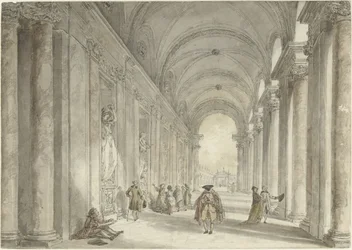 Søjlegang i kasinoet i Villa Albani i Rom Udsigt i søjlegangen foran kasinoet i Villa Albani i Rom