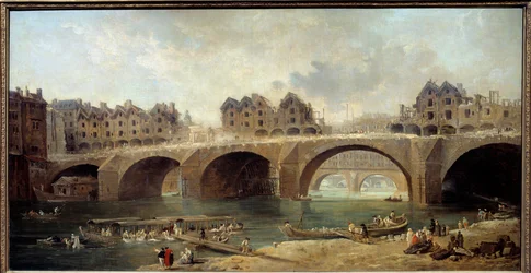 Nedrivning af husene på Notre Dame-broen i Paris i 1786 Maleri af Hubert Robert (1733-1808) 1788 søn. 0,73x1,4 m