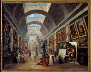 Design af Grande Galerie du louvre Maleri af Hubert Robert (1733-1808) 1796 Søn. 1,12x1,43 m. - Design til Grande Galerie i Louvre. Maleri af Hubert Robert (1733-1808)