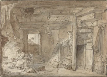 Interiør af et Bondehus med Figurer