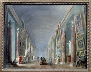 Louvres store galleri mellem 1801 og 1805. Maleri af Hubert Robert (1733-1808), 0,37 x 0,46, Louvre-museet, Paris