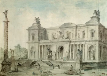 Le Musée des Antiques, ca. 1800 (kridt, pen og blæk og wc på papir)
