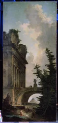 Den gamle bro. Maleri af Hubert Robert (1733-1808), olie på lærred