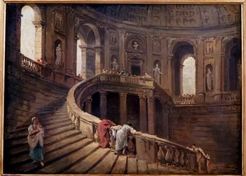 Den roterende trappe af Palazzo Farnese a Caprarola maleri af Hubert Robert (1733-1808) 1700-tallet søn. 0,24x0,33 m