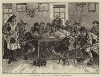 Skitser i de bayerske alper, IN, et Wirtshaus